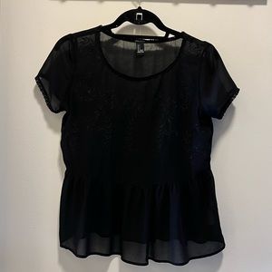 Black Blouse with Tonal Embroidery